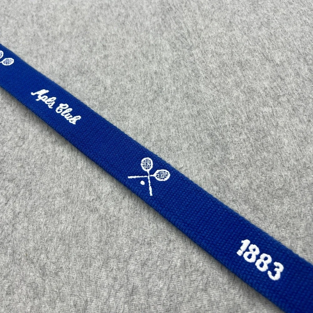 JT Spencer Belt Mens 36 Blue Needlepoint Tennis Rackets Mpls Club Leather USA